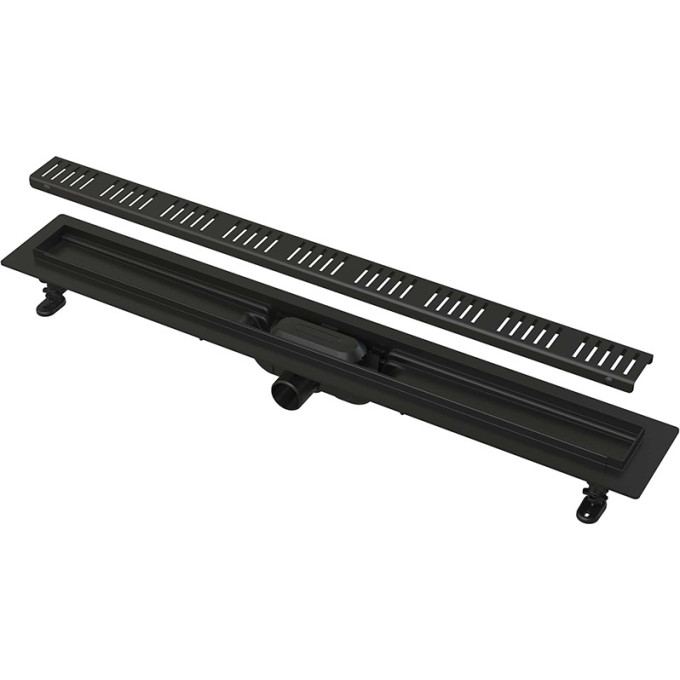 Водоотводящий желоб ALCAPLAST APZ10BLACK-650M с порогами для перфорированной решетки, черный матовый